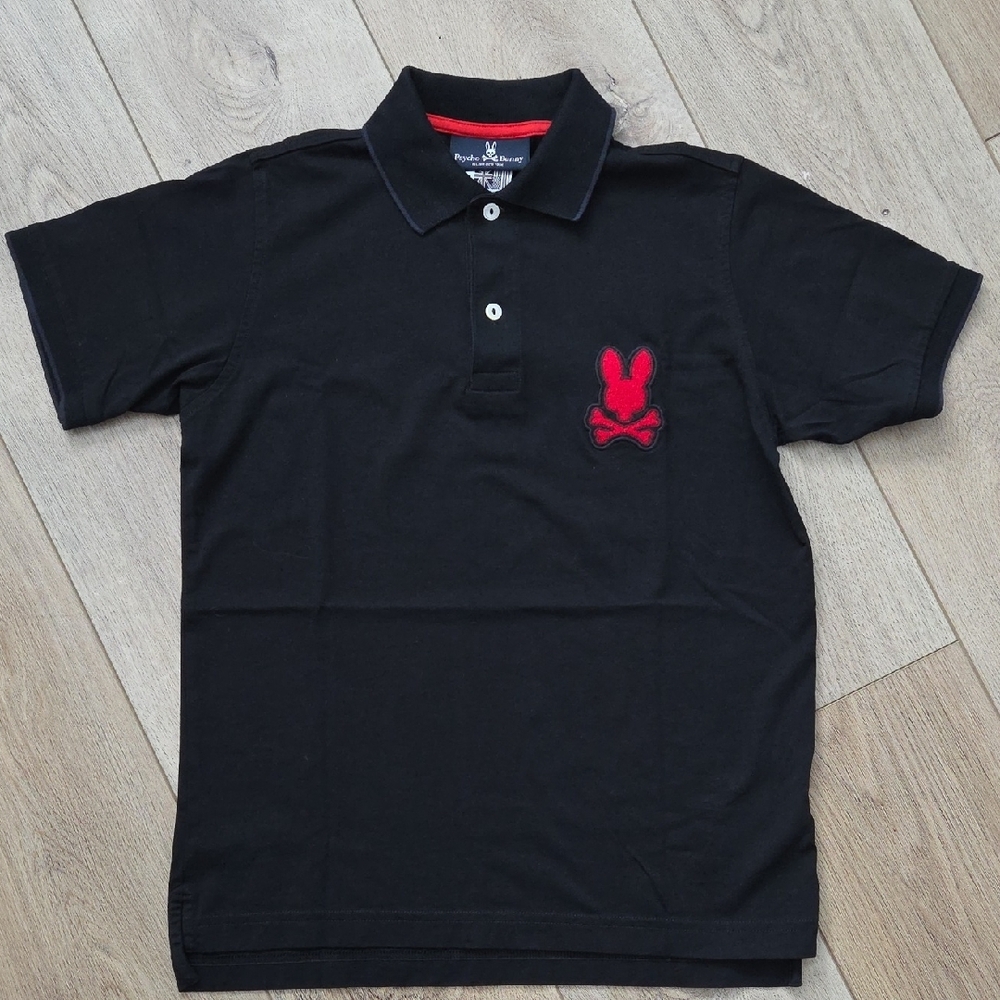 Psycho Bummy Black Polo Shirt with Red Logo